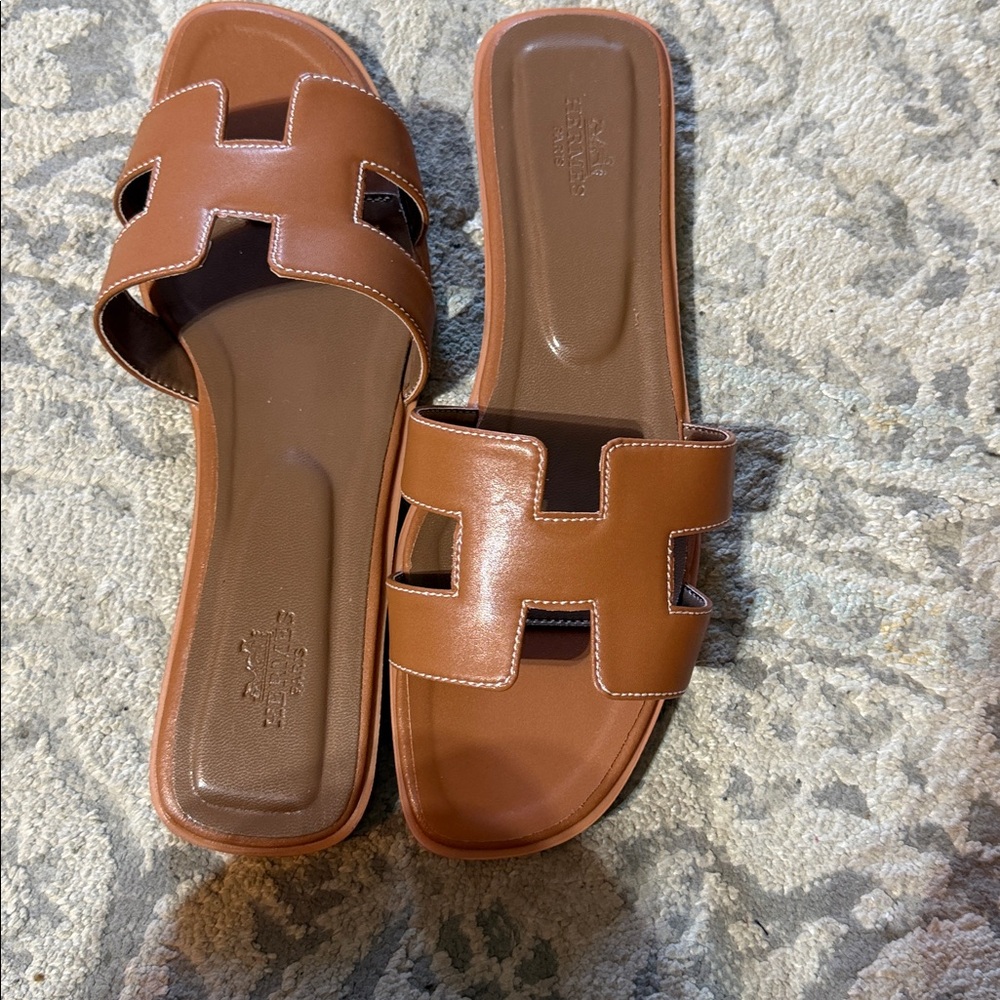 Sexy Brown Leather Slide Sandals - Women’s Signature Slide
